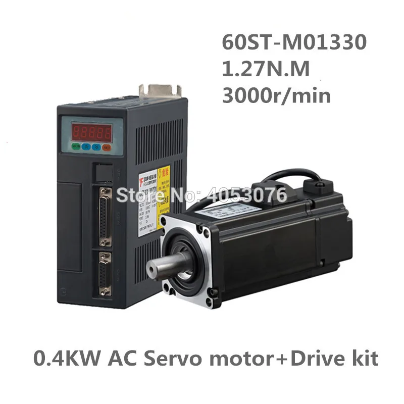 60ST-M01330 220V 400W AC Servo motor 3000RPM 1.27N.M. Single-Phase servomotor ac drive permanent magnet Matched Driver AASD-15A