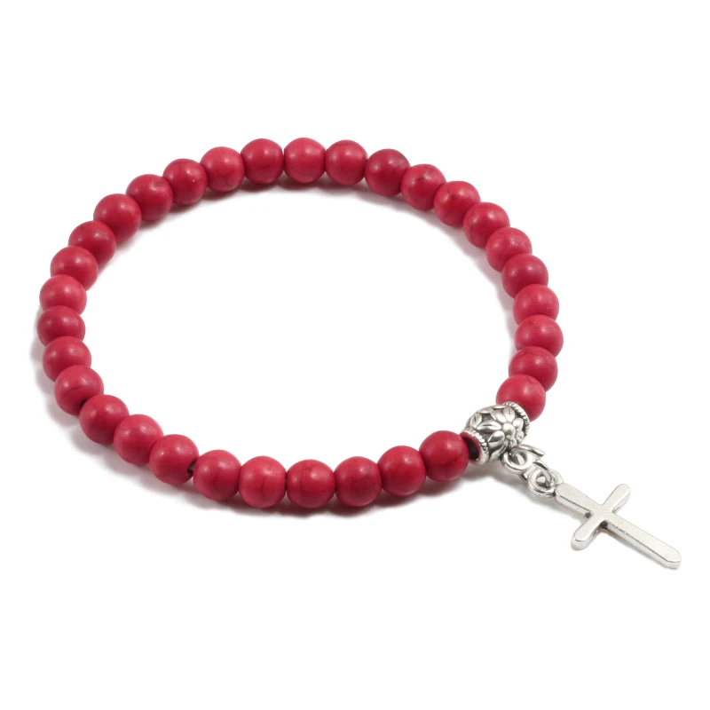 Trendy Men Natural Stone Bracelet Charm Matte Black Cross Beaded Bracelets&Bangles Women Yoga Strand Chain Couple Jewelry Gifts