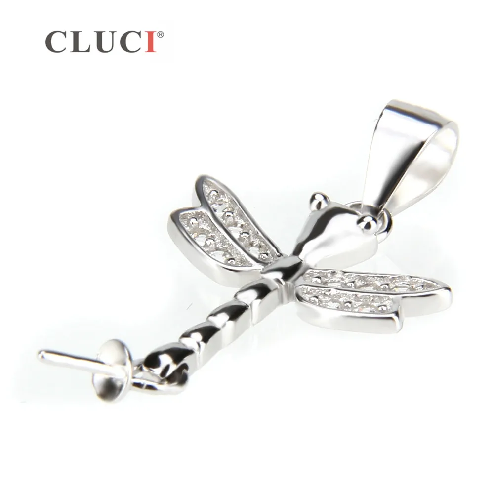 CLUCI Silver 925 Pearl Pendant Mounting for Women Necklace Making 925 Sterling Silver Dragonfly Shaped Pendant Jewelry SP016SB