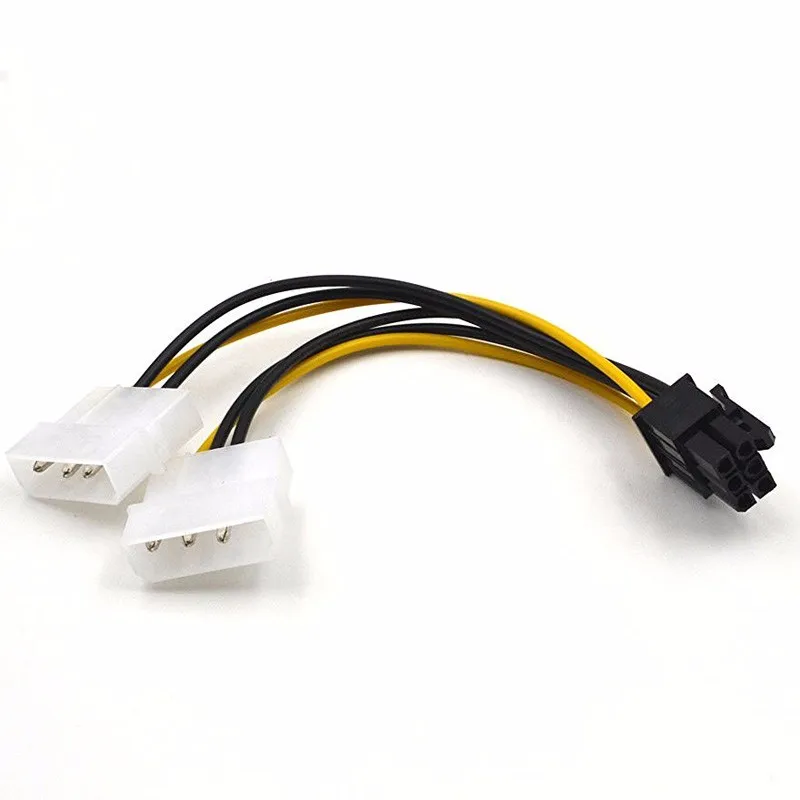 5 pces 6 polegadas 2 x molex 4 pinos para 6 pinos pci express placa de vídeo pci-e atx psu cabo conversor de energia-molex para pcie 6 pinos adaptador