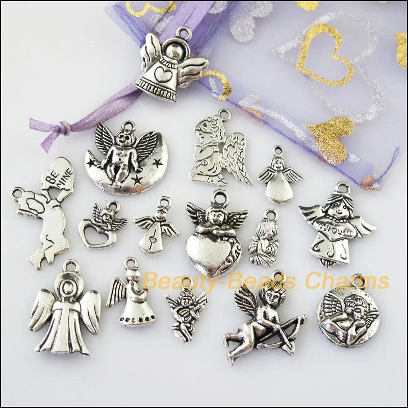 15Pcs Antiqued Silver Color DIY/ Lovely Angel Mixed Charms Pendants