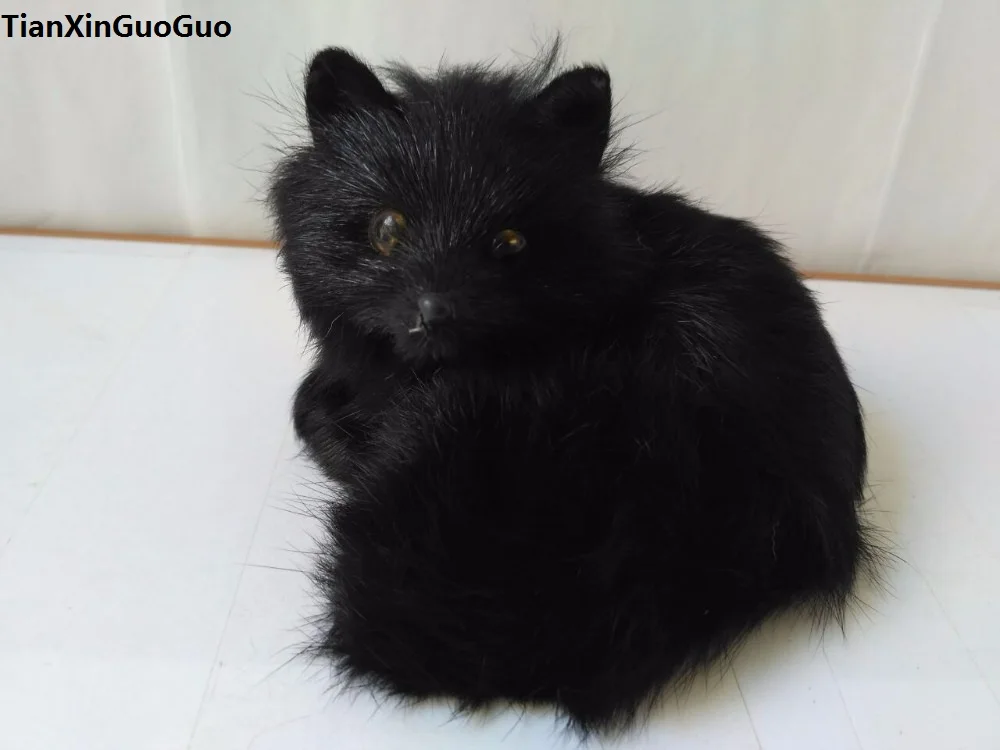 

13x12x9cm black curl-up fox hard model polyethylene&furs fox prop home decoration gift s1728