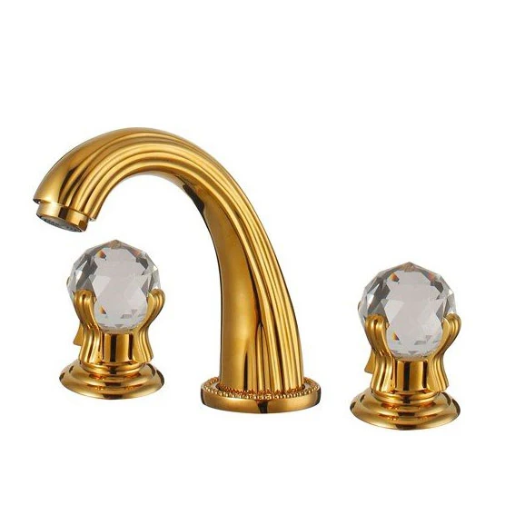 Luxurious Split Dual Handles Double Crystal Gold Finis3 Holes Bathroom Faucets Solid Brass Wash Basin Mixer Taps Deck Mounted