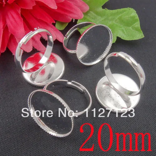 

free shipping!!!!!100Pcs 20MM bezel ring blanks, Sliver, wide band ring bases with a sererated setting