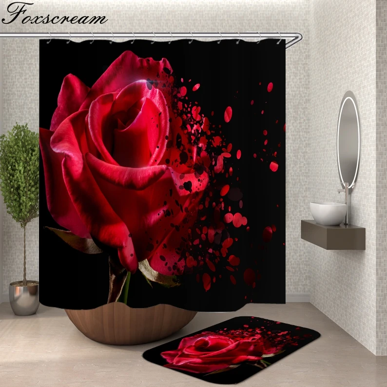 Floral shower curtain fabric 3d bathroom shower curtains bathroom curtain hooks waterproof water repellent bathroom or mat