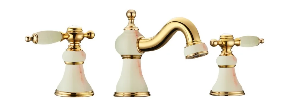 

Gold clour 8 inch widespread 3 pieces bathroom Lavatory Sink faucet Mixer tap Free ship stone faucet