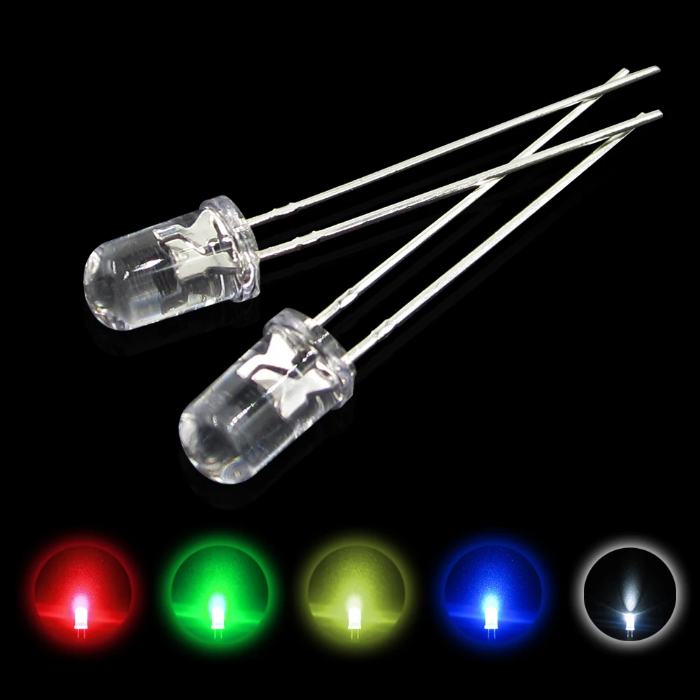 5valuesx200pcs=1000pcs UltraBright Red/Green/Blue/White/Yellow Ultra Bright 5mm Round LED Diode F5 Led