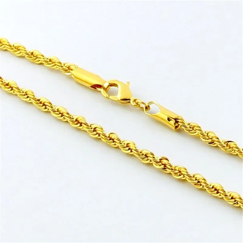 3/4/5mm Chain Men Necklaces High Quality 24K Gold Color Twisted Necklace For Male Wholesale
