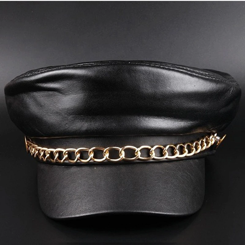 New 2024 Spring Real Sheepskin Hats 100% Genuine Leather Casual Thermal Men Military Hat Short Brim Cadet Adult Cap Women