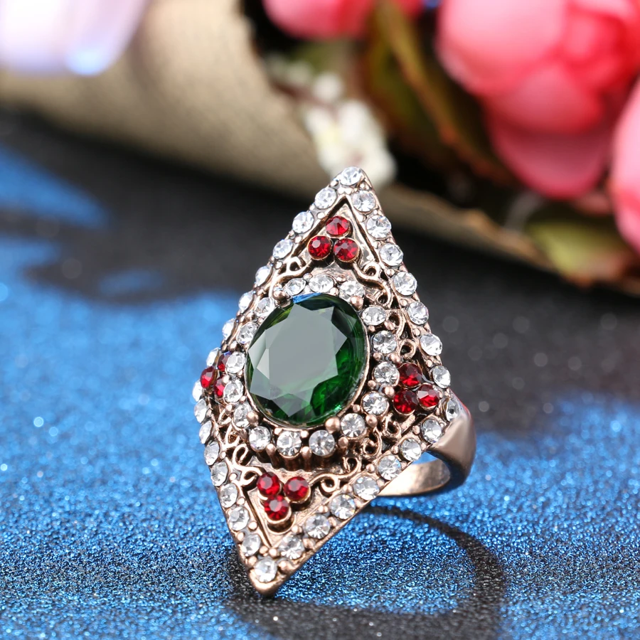 Kinel Vintage Jewelry Transparent  Ring For Women Color Ancient Gold Crystal Ring Love Gift