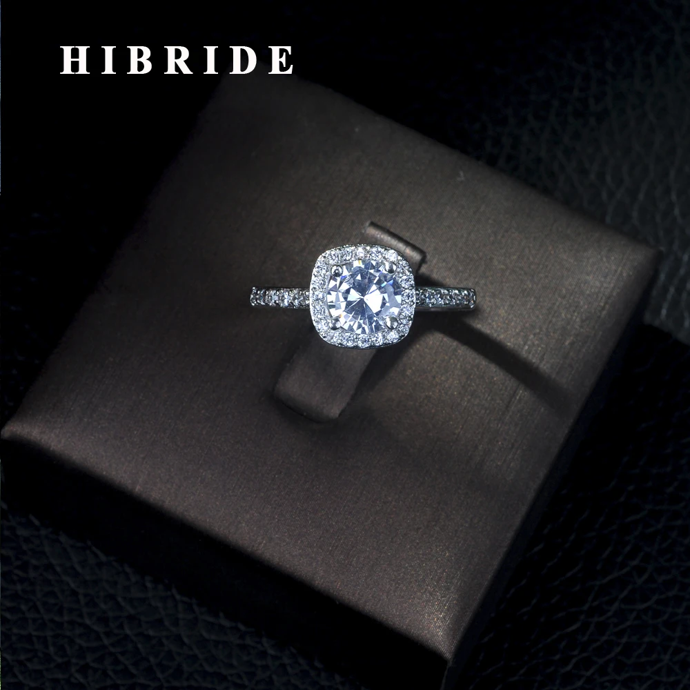 

HIBRIDE Luxury Brand Womens Engagement Jewelry Square Shaped Cubic Zirconia Stone Finger Rings for Ladies Gift R-11