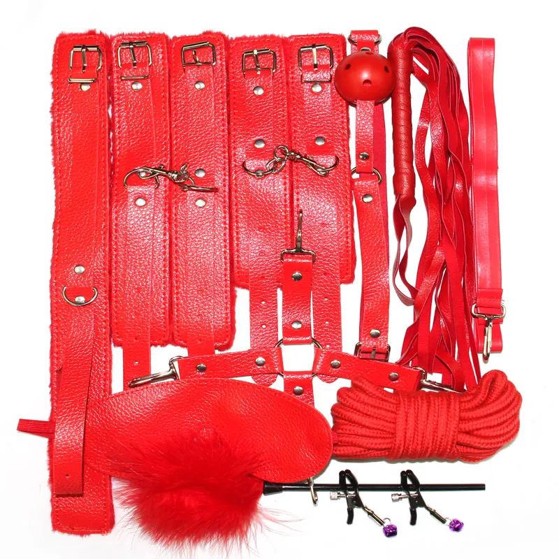 10 pcs BDsm Set bondage Sex Toys for Couples Exotic Accessories PU BDSM Sex Bondage Set Sexy Handcuffs Whip Rope  Sex Products