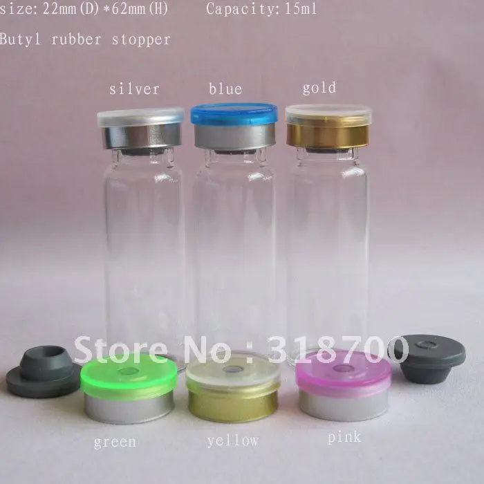 

300pcs/lot 15ml glass vial with butyl stoper with flip cap 15ml Transparent cosmetic packaging container