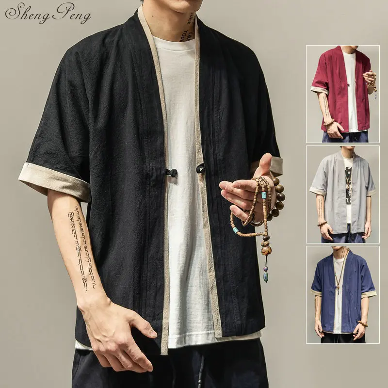 

Japanese kimono cardigan men haori yukata male samurai costume clothing kimono jacket mens kimono shirt yukata haori Q686