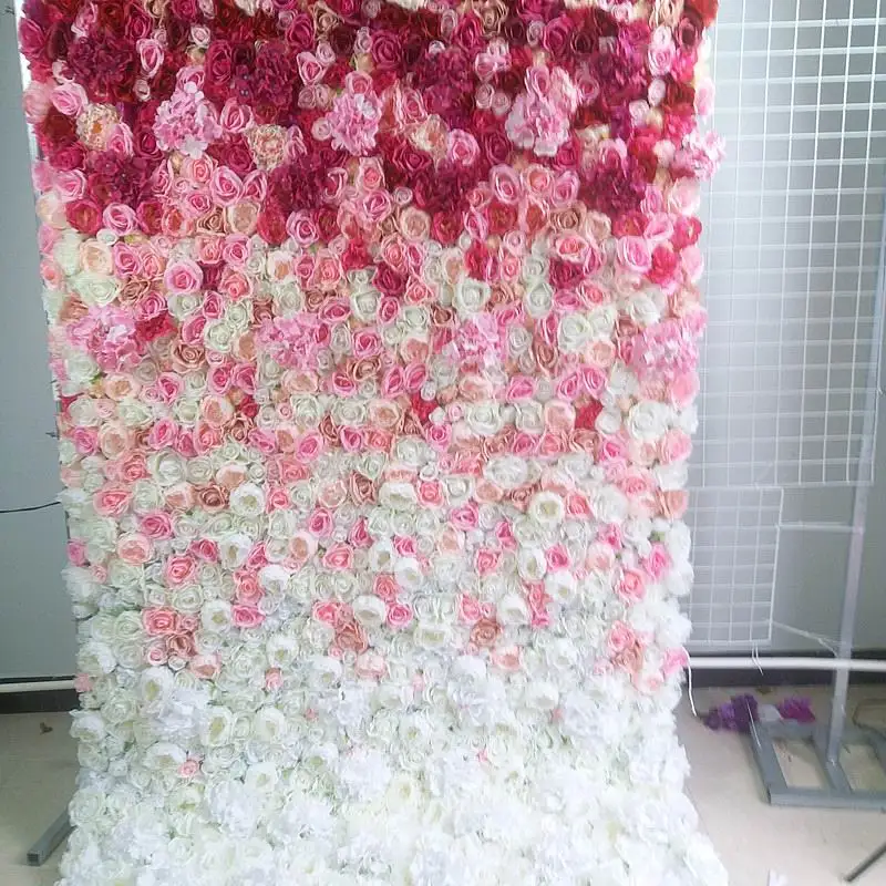 

SPR roll up cloth flower wall PINK ombre Artificial wedding occasion backdrop arrangement flowers decorations free shipping