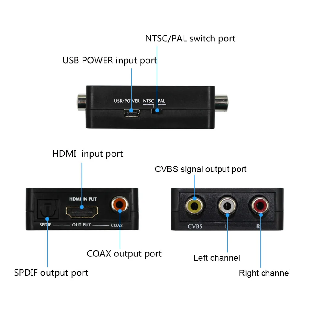 Wiistar HDMI to AV Audio HDMI input CVBS Spdif and Coaxial output Support NTSC/PAL for TV/PC/PS3/Blue-ray DVD 1080p HDMI2AV