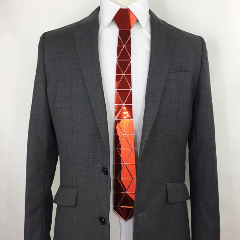 Corbata de acrílico ostentosa con espejo de Rosa geométrica hecha a mano para hombre, corbatas de seda delgadas a la moda, corbatas de gemas de rubí para fiesta de boda