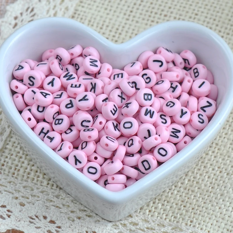 Blend Pink Alphabet/Letters Flat Round spacer Beads Charms Jewelry Craft 7x3mm 200Pcs YKL0133X