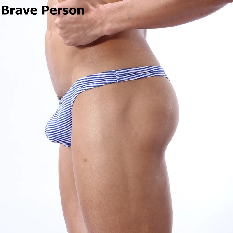 BRAVE PERSON Brand Underwear Men\'s Sexy Lycra Cotton G-string Men Thongs Tanga Panties Gay Underwear Stripe T Pants