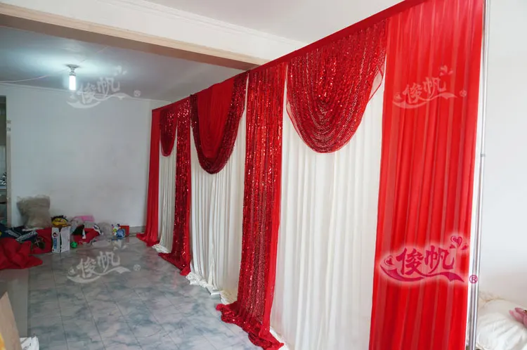 Wedding Backdrop Curtain with Sequins, Ice Silk, Stage Background, Party Decorations, Red, 3m * 6m(10ft * 20)