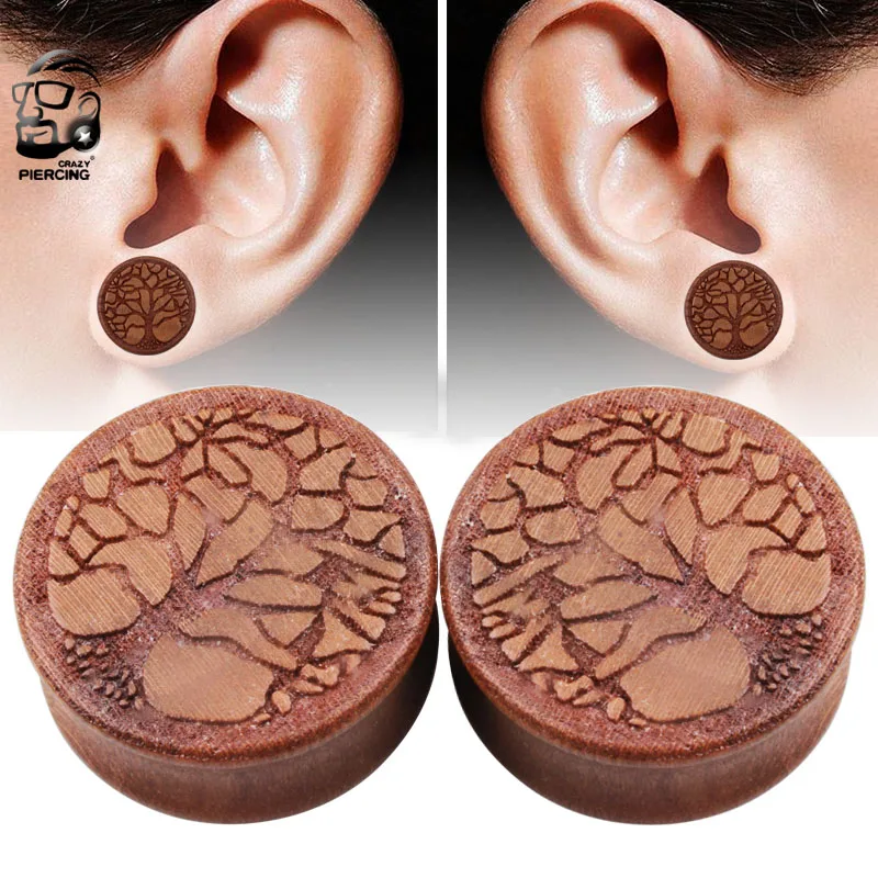 Body Piercing Jewelry Organic Wood Tree of Life Fashion Ear Saddle Plug Earring Tunnels Ear plugs 10-25mm