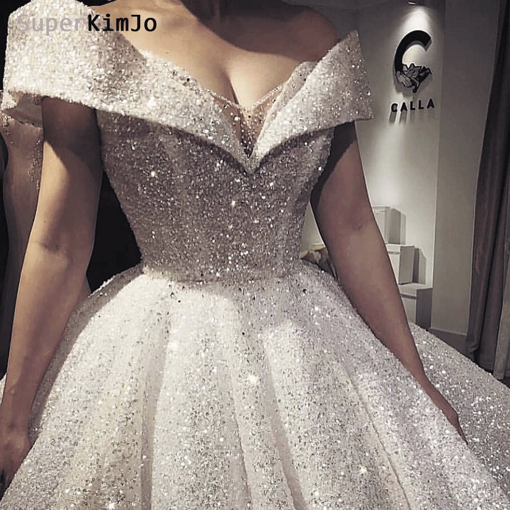 

SuperKimJo Luxury Wedding Dresses 2022 Vestido De Noiva Princesa Boho Sparkle V Neck Wedding Ball Gown Robe De Mariee 2023