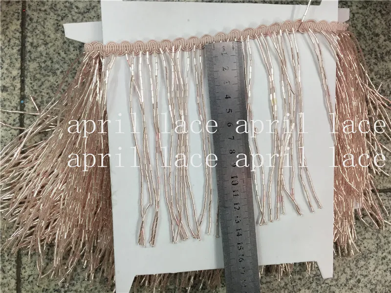 A001-6 pink color 5 yards/bag 14-15 cm width beads ribbon fringe tassel for garment/decorative/wedding bridal gown dress