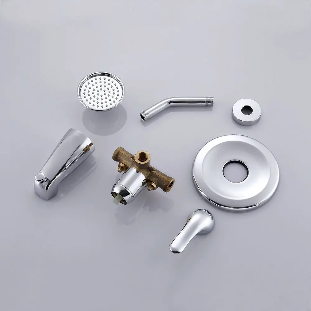 Chrome Solid brass Shower Faucet Set Shower Valve Combo Complete Kit with Diverter Tub Spout Shower Arm Showerhead