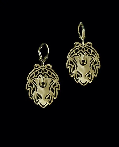 Handmade Cartoon Alloy Shetland Sheepdog Stud Earring Jewelry  Golden Color Plated Mini Dog Earing