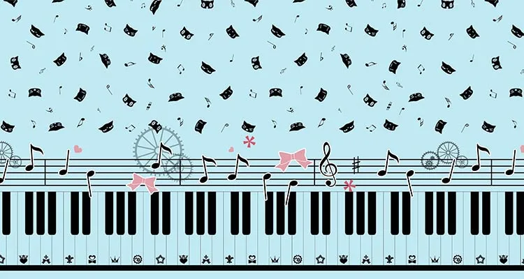 Piano Keyboard Printed Skirts Women Sky Blue Sweet A-Line Lolita Super Cute Girl Teen Horpsichord Pleated Lace Cat Bottoms