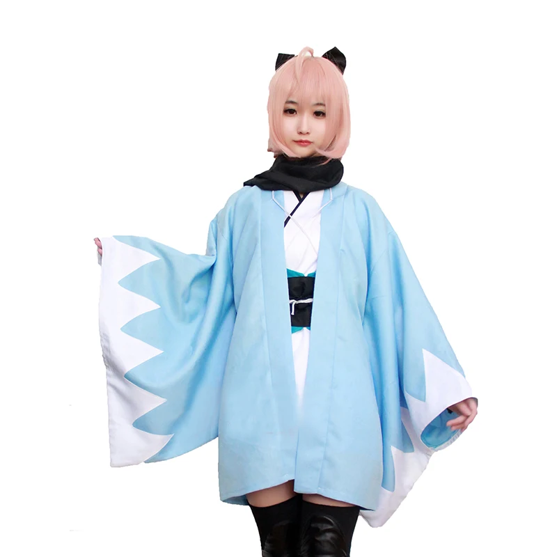 Okita Souji Sakura Saber Cosplay Costume Halloween Uniform Outfit with accessory blue and green can choose 110