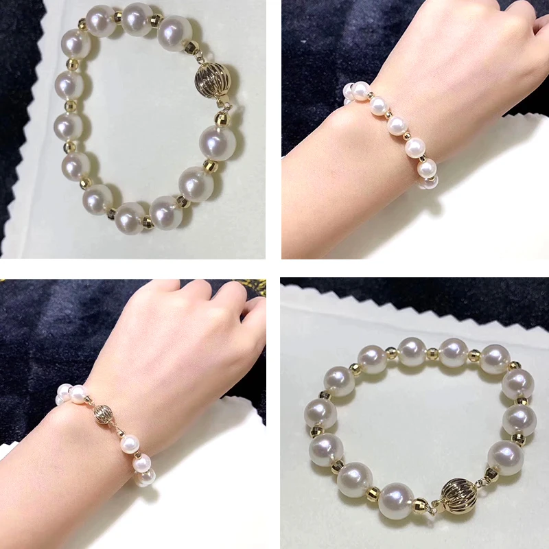 MADALENA SARARA 5-11mm AAA Freshwater Pearl Bracelet Handmade Round Shape Natural White Simple Style