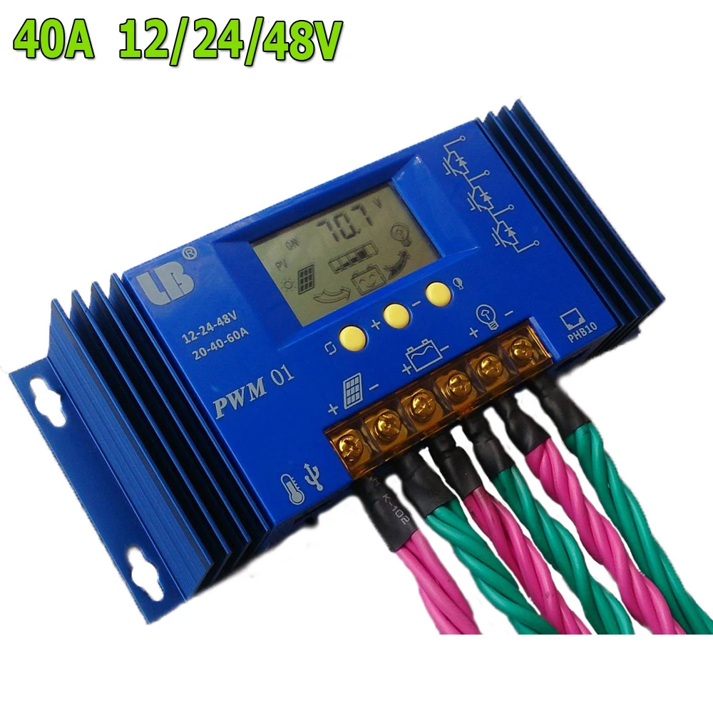 

40A PWM Solar Battery Panel Charge Controller Regulator LCD Display 12V/24V/48V Auto 40A Solar Charger Controller