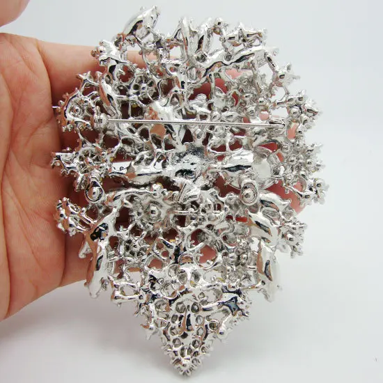 Bridal Romantic Fashion Clear White Crystal Rhinestone Dual Droplets Flower Art Nouveau brooch pins silver plate pendants