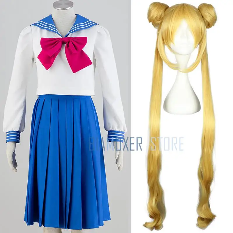 Biamoxer 100cm Moon Tsukino Usagi Cosplay Wigs Long Blonde Yellow Heat Resistant Cosplay Costume Wig