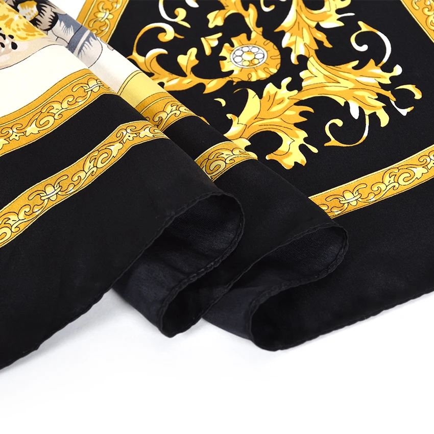 [BYSIFA] Black Gold White Scarves Women Elegant New 100% Silk Scarf Shawl Printed Fall Winter Ladies Brand Scarves Wraps 88*88cm