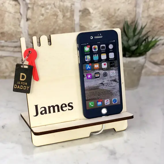 Personalized Gifts for Mens Boyfriend Groomsmen Best Man Groom Father Brother Docking Station Tech Gift Charging Station Wooden