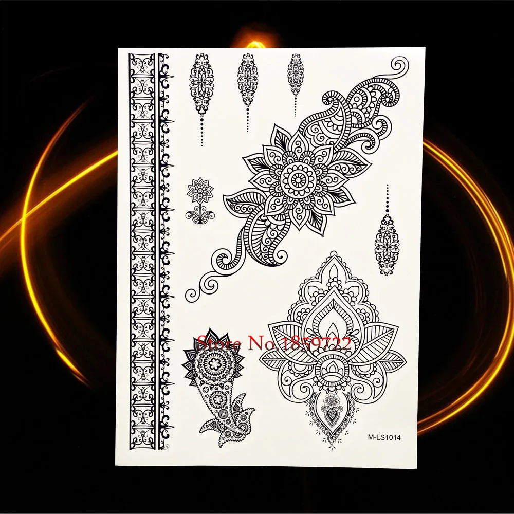 1PC Sexy Flash Waterproof Tattoo Black Lace Flower Necklace Bracelet Tattoo Fake Jewel HBJ03 Temporary Tattoo Sticker For Women