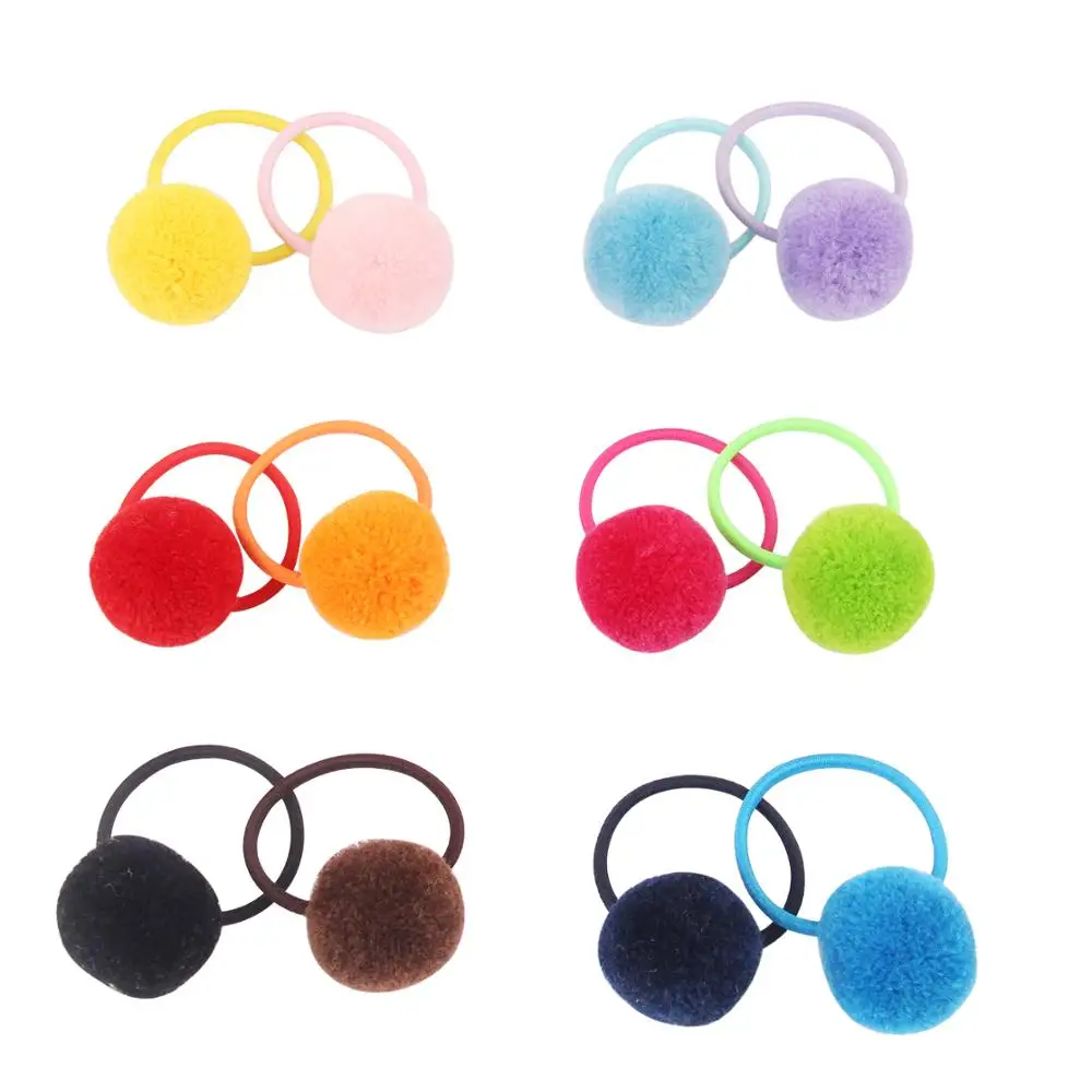 1 Pairs Pompoms Rubber Bands Hair Ties Ponytail Holders for Baby Girls Kids Elastic Bands Hair Ring Rope Hair Accessories 2022