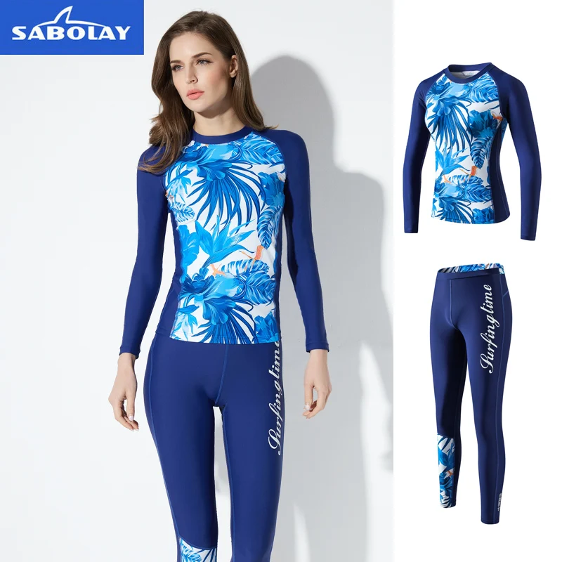 SABOLAY Women Surfing Rash Guards High Elastic T-Shirt Dry Beach Clothes Protect Hurt Jellyfish Sunshine Swimming Suit Pants