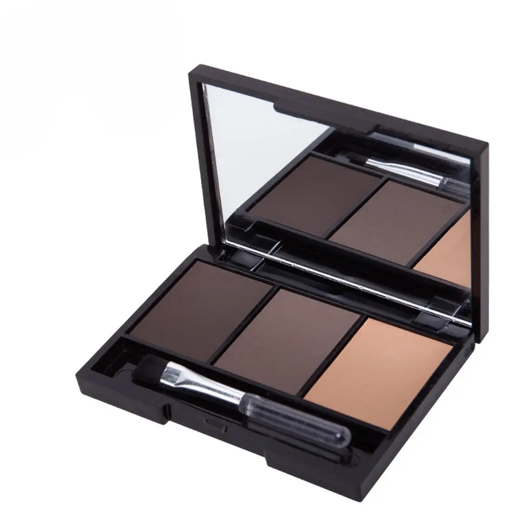 Hot Sale 3 Colors Professional Kit Long Lasting Eyebrow Powder Shadow Palette With Soft Brush And Mirror