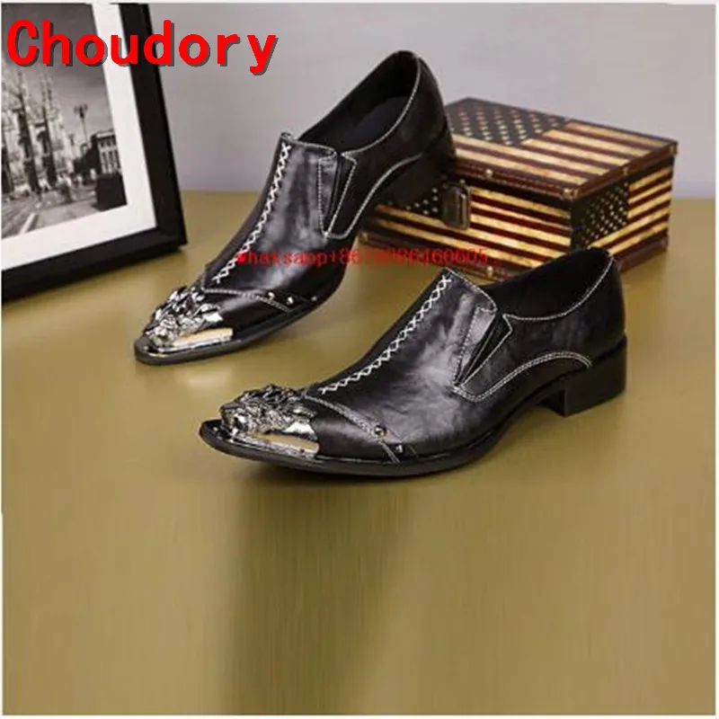 

Choudory black spiked loafers gold iron toe dress shoes men leather wedding red shoes zapatilla hombre italian shoes men