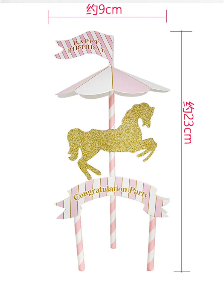 Diy Happy Birthday Cake Flags Carousel Blue Pink Congratulation Party Cake Topper For Birthday Wedding Party Cake Decor