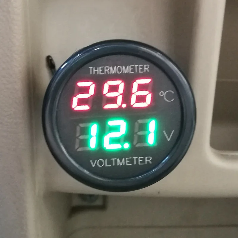 2 In 1 12V /24V LED Digital Thermometer Voltmeter Termometro Temperature Meter Voltage Monitor in The Car Dual Display