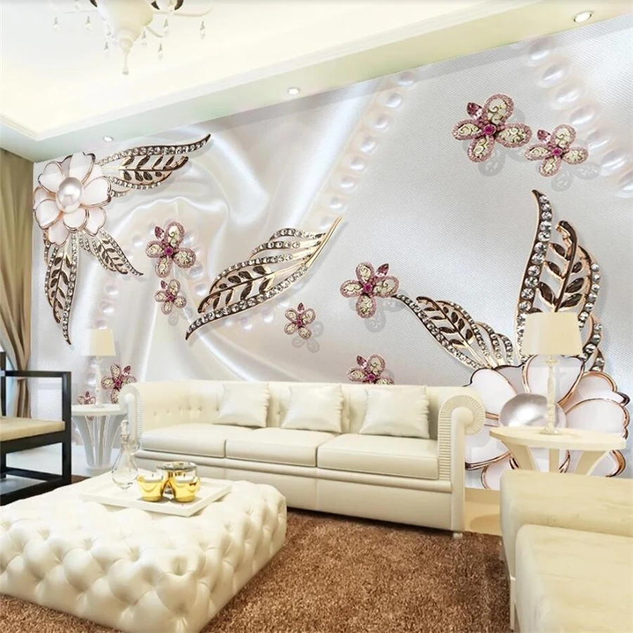 Custom wallpaper 3d solid mural pearl flower gold leaf butterfly love flower romantic background wall paper home decor wallpaper