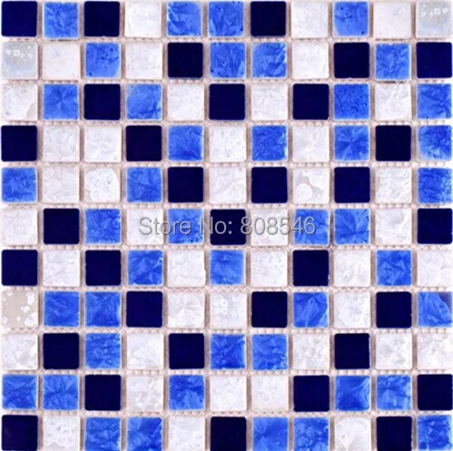 

China Polished Porcelain Navy Blue White Ceramic Mosaic tile kitchen backsplash bathroom shower pool floor tile wall sticker