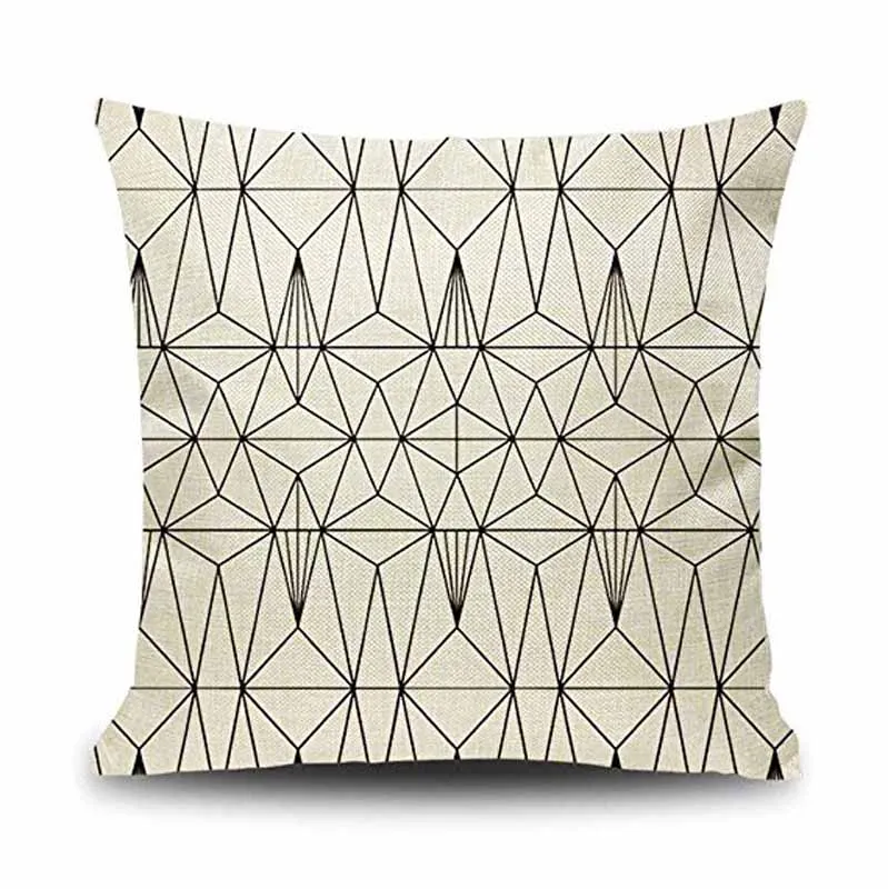 Beige and Black Geometric Decorative Throw Pillows Cushion Covers Cotton Linen Modern Geometry Print Home Pillowcases 18X18 Inch