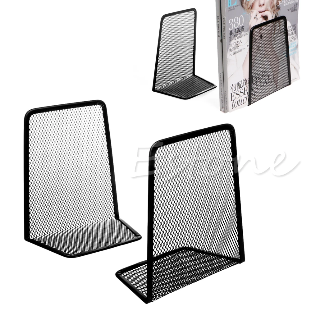 

1 Pair Metal Mesh Desk Desktop Office accessories Home Book Holder Bookends Black