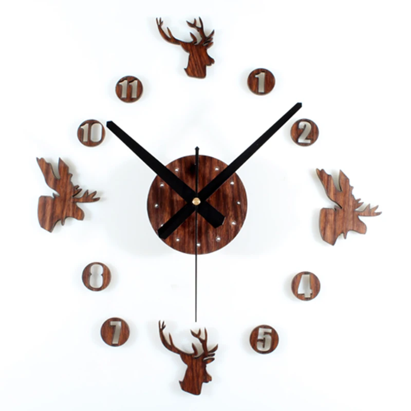 New Arrival Deer Design Sticker EVA 30CM-70CM Kitchen Large Decorative 3d diy Wall Clock Big