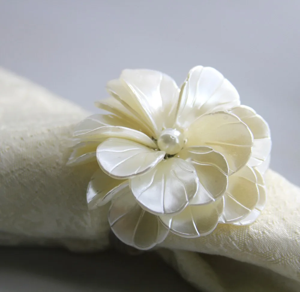 qn19011801 Free Shipping Pearl Flower Napkin Ring Wedding Holiday Decoration , Wholesale Napkin Holder 12 Pcs